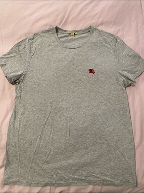 Burberry Light Gray Short Sleeve Tee with Red Chest Emblem